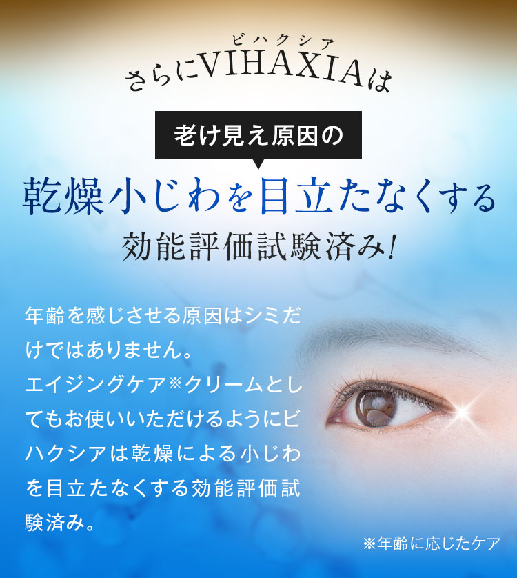 さらにVIHAXIAは老け見え原因の乾燥小じわを目立たなくする効能評価試験済み